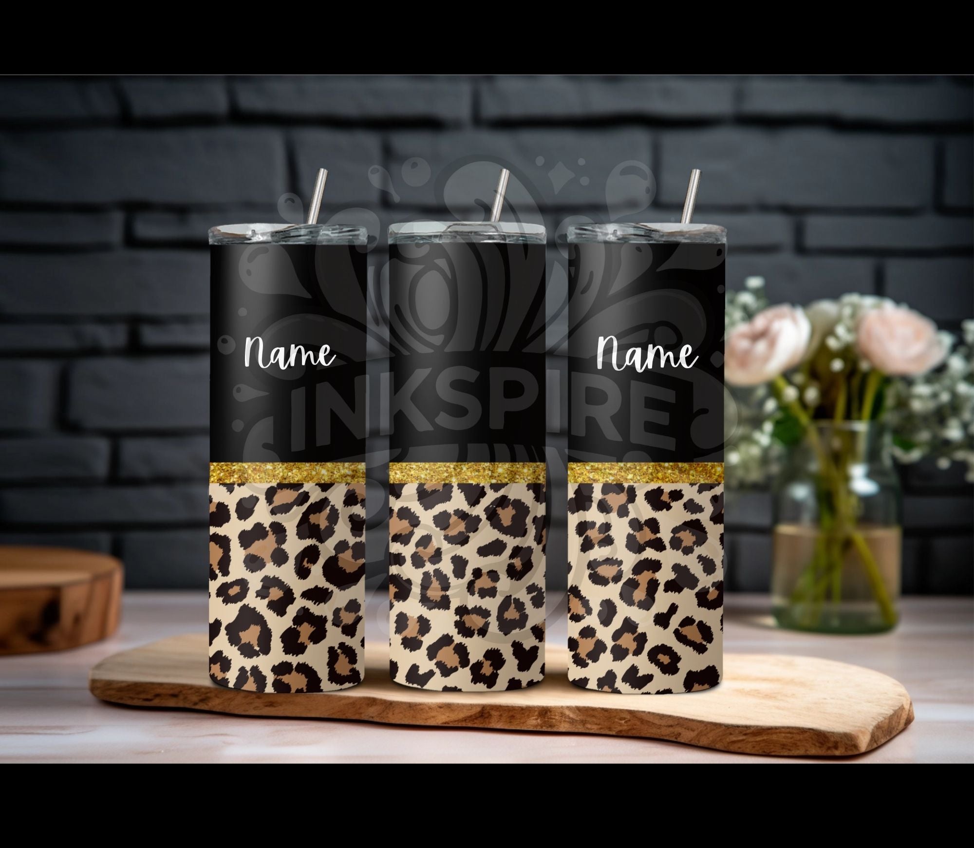 Black Leopard Print Tumbler